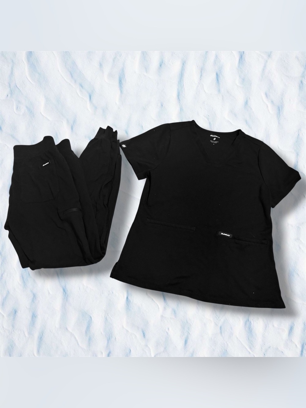 Jaanuu Black V-Neck Scrub Top and Pants Set